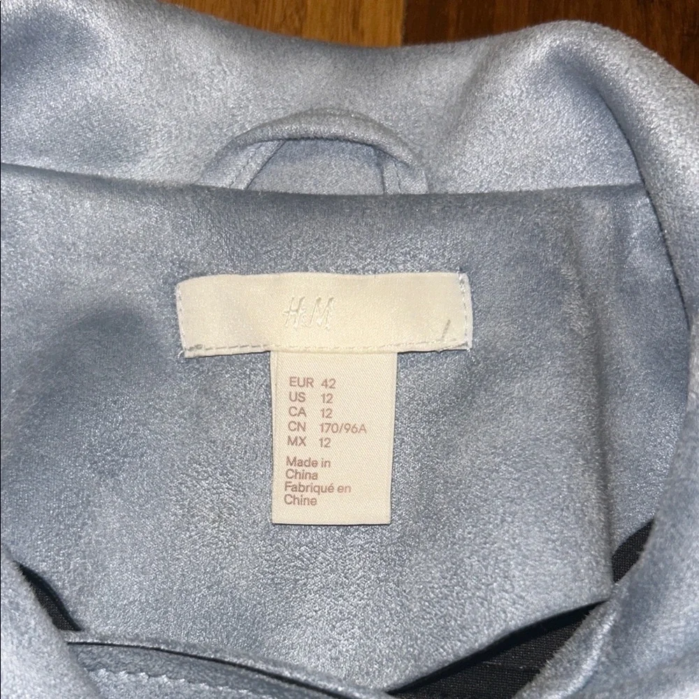 H&M Girls Size 12 Light Blue Faux Leather Moto Biker Jacket Belted